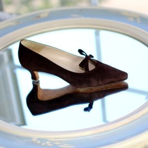 Manolo Blahnik Floating Bowtie Suede Kitten Heel